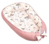 PIMKO Nid douillet multifonctionnel 2 côtés pour bébé - Hypoallergénique - Cocon - Lit de voyage - 55 x 90 cm - Coton et velours (fleur et rose)