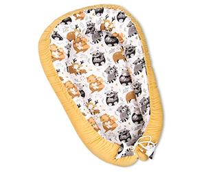 PIMKO Nid douillet multifonctionnel, 2 côtés, pour bébé, hypoallergénique, pour nouveau-né, cocon, lit de voyage, 55 x 90 cm, coton et velours (moutarde)
