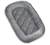 PIMKO Nid multifonctionnel réversible pour bébé, nid douillet, cocon pour bébé, nid antiallergique pour nouveau-né, cocon 60 x 90 cm, velours (gris royal)