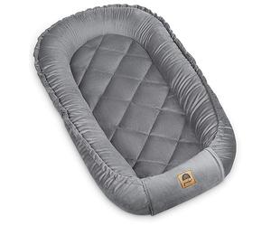 PIMKO Nid multifonctionnel réversible pour bébé, nid douillet, cocon pour bébé, nid antiallergique pour nouveau-né, cocon 60 x 90 cm, velours (gris royal)