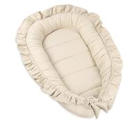PIMKO Nid pour bébé avec Volants pour bébé réducteur Lit 2 côtés 100% Coton Convient pour la Maison ou comme 55 x 90 cm (Beige)