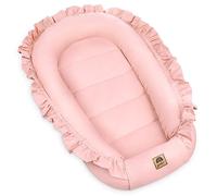 PIMKO Nid pour Bébé avec Volants Réducteur Lit 2 Côtés 100% Coton pour Maison 55 x 90 cm (Rose avec Rabat)