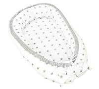PIMKO Réducteur Lit bébé 2 côtés bébé Cocon - Baby Nest Nourrissons Lits bébés cocons 100% Coton pour lit pour Nouveau-né Nid de bébé (Motif Fleurs - Rose) (Blanc avec Étoiles Grises)
