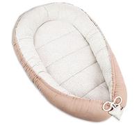 PIMKO Réducteur Lit bébé 2 côtés bébé Cocon - Baby Nest Nourrissons Lits bébés cocons 100% Coton pour lit pour Nouveau-né Nid de bébé (Motif Fleurs - Rose) (Mousseline Beige)