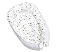 PIMKO Réducteur Lit bébé 2 côtés bébé Cocon - Baby Nest Nourrissons Lits bébés cocons 100% Coton pour lit pour Nouveau-né Nid de bébé (Motif Fleurs - Rose) (Gris créatif)