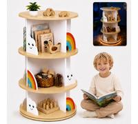 Pimlyo® Bibliothèque Rotative Enfant et Bébé avec éclairage LED, 3 étagères | Bibliotheque Montessori Tournante & Pivotante idéale pour Rangement Chambre, Jouet et Coin lecture enfant