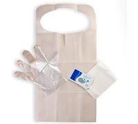 PimPam Factory Kit Calçots - Bavoir Imperméable Jetable + Serviette 65g + Serviette en Papier + 2 Gants - Idéal pour les Calçotadas et les Repas de Famille - Recyclable - Lot 10