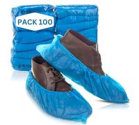 PimPam Factory - (Lot 100) Couvre-chaussures en Plastique bleu en Polyéthylène - Sanitaires Jetables - Imperméables et Ajustables pour les Soins Infirmiers, l'Hôtellerie, les Usines