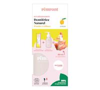 PIMPANT kit dentifrice citron rechargeable - poudre à diluer avec bouteille pompe en verre - au fluor 1450 ppm - alternative au tube plastique - fabriqué en France - 80 ml