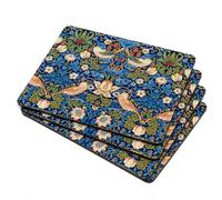 Pimpernel Morris & Co Strawberry Thief Lot de 4 Sets de Table en Tissu résistant aux Taches et à la Chaleur, Motif Oiseaux et botaniques, Bleu