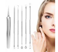Pimple Extractor Tool, 6x Blackhead Remover Extractors, Stainless Steel Facial Tweezers with Protective Case, Effective for Face and Nose, Professional Skin Care Tool, 11.8x1cm