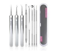 Pimple Remover Tools, Blackhead Extractor Kit, Curved Tweezers Removal Set, Portable Stainless Steel Comedone Equipment with Storage Case, Facial Skin Care Extractor for Teens and Adults