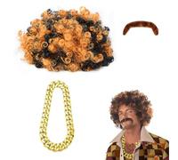 PIMXL 3Pcs Ensemble De Costume Hippie, Déguisement Disco Année 70 80, Accessoires De Costume Hippie avec Perruque Afro Funky, Accessoires Hippie pour Carnaval Halloween Ou Fête à Thème Disco