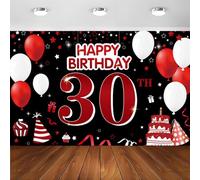 PIMXL Décoration Anniversaire 30 Ans, Rouge Noir Banderole Joyeux Anniversaire Fête Deco pour Hommes Femmes, Bannière de fête spectaculaire pour Une célébration inoubliable,180×110cm