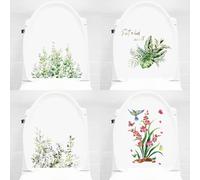 PIMXL Stickers Abattant WC - Ensemble de 4 Autocollants Décoratifs pour Toilettes, Motif Feuilles et Fleurs Vertes, Autocollants de Salle de Bain, 3D Décoration Murale pour Toilettes Salle de Bain WC