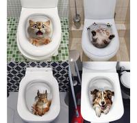 PIMXL Stickers Abattant WC, Lot de 4 Stickers Toilette avec des Animaux Mignons, Muraux De Salle De Bains Étanche Amovible Mur Animal Affiche De Voiture, Autocollant 3d En Forme De Chat Mignon