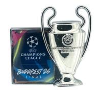 Pin Badge Trophée de l’UEFA Champions League, Finale Budapest 26, Design en Deux Parties avec Silhouette de Coupe et Plaquette Colorée, Article de Supporter, Objet de Collection, Cadeau pour Homme