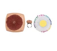 Pin Cushion Kit Pumpkin Shape Wooden Base with Finger Ring Pincushions Sewing Pins for DIY Crafts and Quilting (Brown)