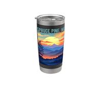 Pin épicéa NC USA paysage montagnard coucher de soleil design Gobelet isotherme en acier inoxydable double paroi