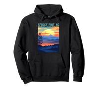 Pin épicéa NC USA Paysage montagnard Coucher de Soleil Design Sweat à Capuche