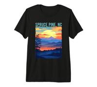 Pin épicéa NC USA Paysage montagnard Coucher de Soleil Design T-Shirt Haut de Gamme