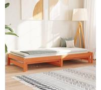 Pin massif avec lit gigogne canapé chambre salon Brun 90x190 cm | Lit de jour gigogne en bois de pin massif avec sommier à lattes, canapé coulissant 2 matelas 90x190 cm, cire marron, pour