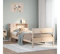 Pin massif avec rangement intégré chambre sommier lattes Brun 75x190 cm | Lit bibliothèque 75x190 cm en bois de pin massif avec tête de rangements et pied de lit, sommier à lattes inclus, sans
