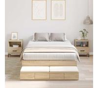 Pin Massif avec Rangement Moderne Chêne Sonoma 120 cm Marron | Cadre de lit avec rangement et tiroirs Chêne Sonoma 120 cm, en pin massif, lit coffre moderne avec 4 tiroirs, sommier
