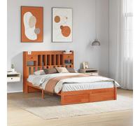Pin Massif avec Rangement tête de lit Moderne Marron 200x150 cm | Cadre de lit bibliothèque avec tiroir Brun Ciré 200 x 150 cm Pin massif Tête de lit étagère Rangement