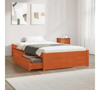 Pin Massif avec tiroirs Chambre Moderne Style Simple Marron 90x200 cm | Cadre de lit avec tiroir 3 pcs Cire marron Bois de pin massif Lit plateforme rangement pour chambre moderne