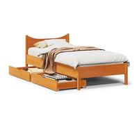 Pin massif avec tiroirs de rangement Chambre rustique 100x200 cm marron | Cadre de lit avec tiroirs en bois de pin massif cire marron 100x200 cm, sommier à lattes inclus, rangement coulissant pour