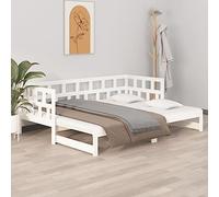 Pin massif coulissant multifonction canapé lit invités blanc 90x190 cm | Lit Coulissant 2x90x190 cm sans Matelas Blanc Pin Massif Canape Lit Invites avec Panneau Lateral pour Salon Sejour