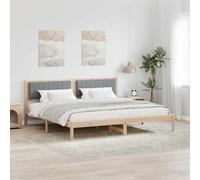 Pin massif design minimaliste contemporain cadre lit 200 x 200 cm Marron | Cadre de lit Gris clair 200 x 200 cm Pin massif avec Tête de Rembourrée, Lit Empereur Moderne avec Sommier à Lattes,