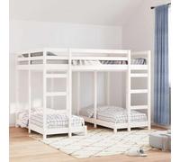 Pin Massif Design Moderne Chambre partagée Blanc 140 x 200 cm | Lit Superposé Triple 140x200 Blanc Pin Massif 3 Couchages avec 2 Échelles Sécurité Charge 400kg pour Petite Chambre Invités