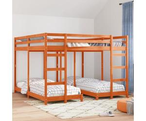 Pin Massif Design Moderne échelle intégrée Brun 200 x 200 cm | Cadre de lit superposé triple Pin massif Brun cire 200x200 cm Lit empereur avec 2 échelles barrières sécurité charge 400 kg