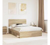 Pin Massif Design Moderne Somona 150 x 200 cm Marron | Cadre de lit Chêne Sonoma 150x200 cm Bois de pin massif Tête de lit Moderne Sommier à lattes Fixe pour Chambre Élégante