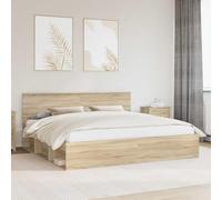 Pin Massif Lattes Fixes lit Moderne 200 x 200 cm Marron | Cadre de lit avec tête de Sonoma 200x200 cm Pin massif Lit empereur avec sommier à lattes Bois mélaminé robuste pour chambre