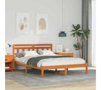Pin Massif Moderne avec tête de lit 140 x 190 cm Marron | Cadre de lit Marron 140x190 cm Pin massif double plateforme avec tête de lit moderne pour chambre contemporaine, sommier à
