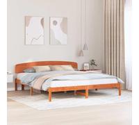 Pin Massif Moderne Minimaliste tête de lit Incluse Brun 200 x 200 cm | Cadre de lit avec tête de Brun cire 200x200 cm Pin massif solide, sommier à lattes inclus, lit empereur 79 pouces, moderne et