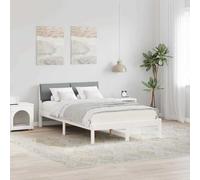 Pin Massif Moderne tête de lit rectangulaire 120 x 190 cm Blanc | Cadre de lit plateforme moderne avec tête de lit rembourrée Blanc et gris clair 120x190 cm, bois de pin massif, sans sommier,
