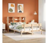 Pin massif rangement intégré tête de lit sommier à lattes Brun 160 x 200 cm | Lit Bibliothèque 160x200 cm Bois Massif Pin avec Sommier à Lattes, Cadre de avec Tête de Rangement et Pied de Lit, Sans