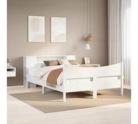 Pin massif rangement tête de lit 7 compartiments blanc 150x200 cm | Cadre de lit blanc 150x200 cm sans matelas bois de pin massif avec rangements et chevets intégrés pour chambre moderne