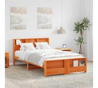 Pin Massif Robuste Design Moderne épuré 135 x 190 cm Marron | Cadre de lit Brun cire 135x190 cm Bois d'ingénierie plateforme moderne avec tête de lit, sommier robuste pour chambre