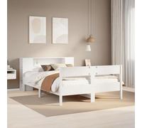 Pin massif rustique avec rangement bibliothèque blanc 135x190 cm | Lit bibliothèque 135x190 cm blanc bois pin massif avec tête de rangement sommier lattes, cadre lit sans matelas, gain de