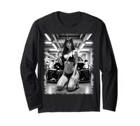 Pin-up Girl & Sports Car Tee - JDM Girl & JDM Cars B & W V2 Manche Longue