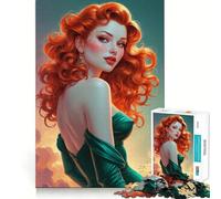 Pin-up rousse en Robe Verte Puzzle de 1000 pièces pour Adultes et Adolescents À Assembler Lentement Découpe précise Pièce de Collection (38x26cm)