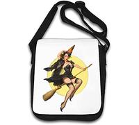 Pin-Up Witch Girl Flying On Balai Sac à bandoulière Blanc