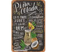 Pina Colada Plaque décorative en métal style rétro pour maison, cuisine, salle de bain, ferme, jardin, garage, citations inspirantes 20 x 30 cm