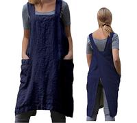 Pinafore Tablier à dos croisé pour femme avec poches pour le travail, le jardinage, la cuisine, la peinture et la pâtisserie, bleu, Large