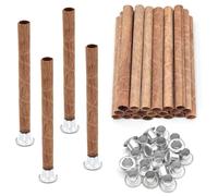 Pinafresa Lot de 20 mèches de bougie en bois rond naturel avec supports pour la fabrication de bougies, 100 x 8 mm